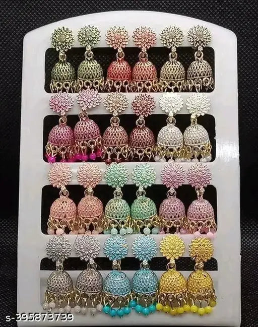 12-Color Floral Jhumka Earrings Set