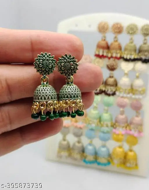 12-Color Floral Jhumka Earrings Set