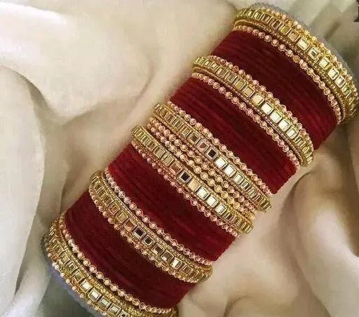 Beautiful Maroon Colour Metal Bangle wedding chooda set for Women & Girls
