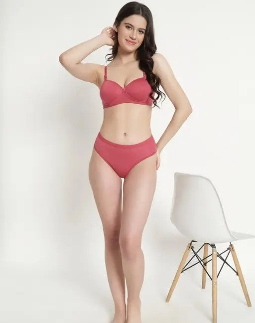 Women's Cotton Lightly Padded Half Cup Wirefree Regular Wear Bra and Panty (Combo Pack Of 3)
