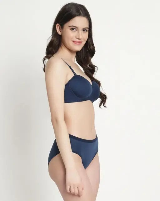 Women's Cotton Lightly Padded Half Cup Wirefree Regular Wear Bra and Panty (Combo Pack Of 3)