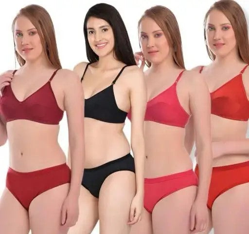 Best Solid Women BRA Panty Sets Pack of 4