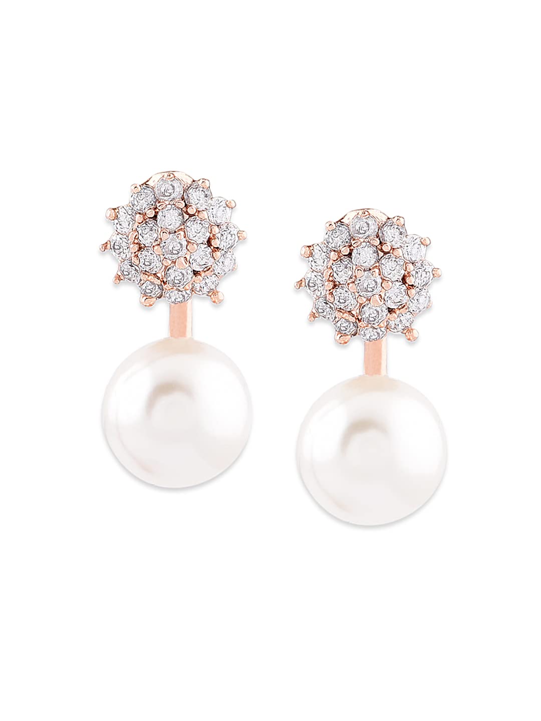 Combo of 3 Cubic Zirconia & Pearls Contemporary Brass Stud Earrings For Women