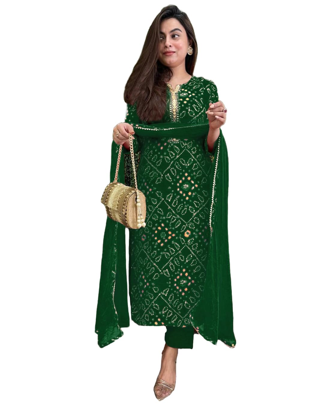 Women's Rayon Blend Straight Printed Kurta with Pant & Dupatta (TURAE Rani-GS_L_Pink_Large)