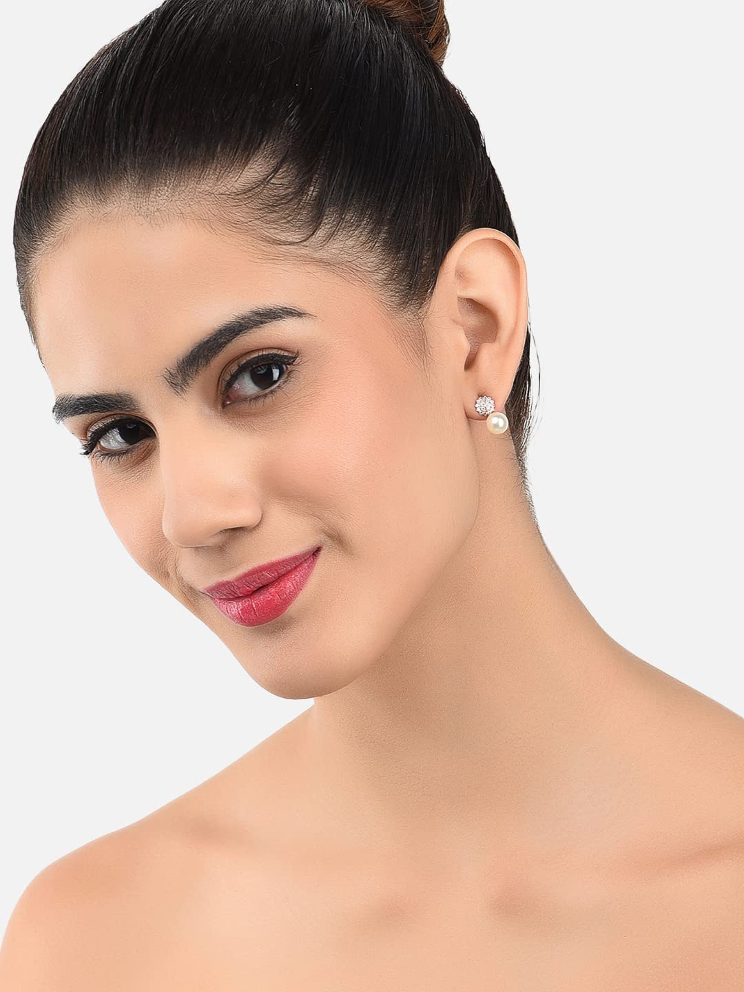 Combo of 3 Cubic Zirconia & Pearls Contemporary Brass Stud Earrings For Women