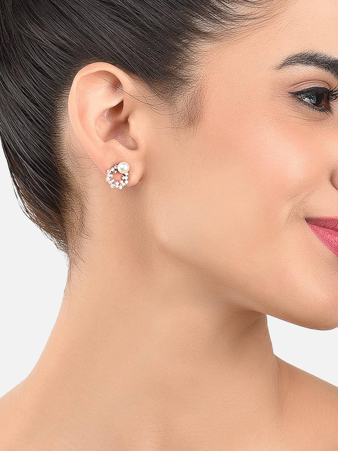 Combo of 3 Cubic Zirconia & Pearls Contemporary Brass Stud Earrings For Women