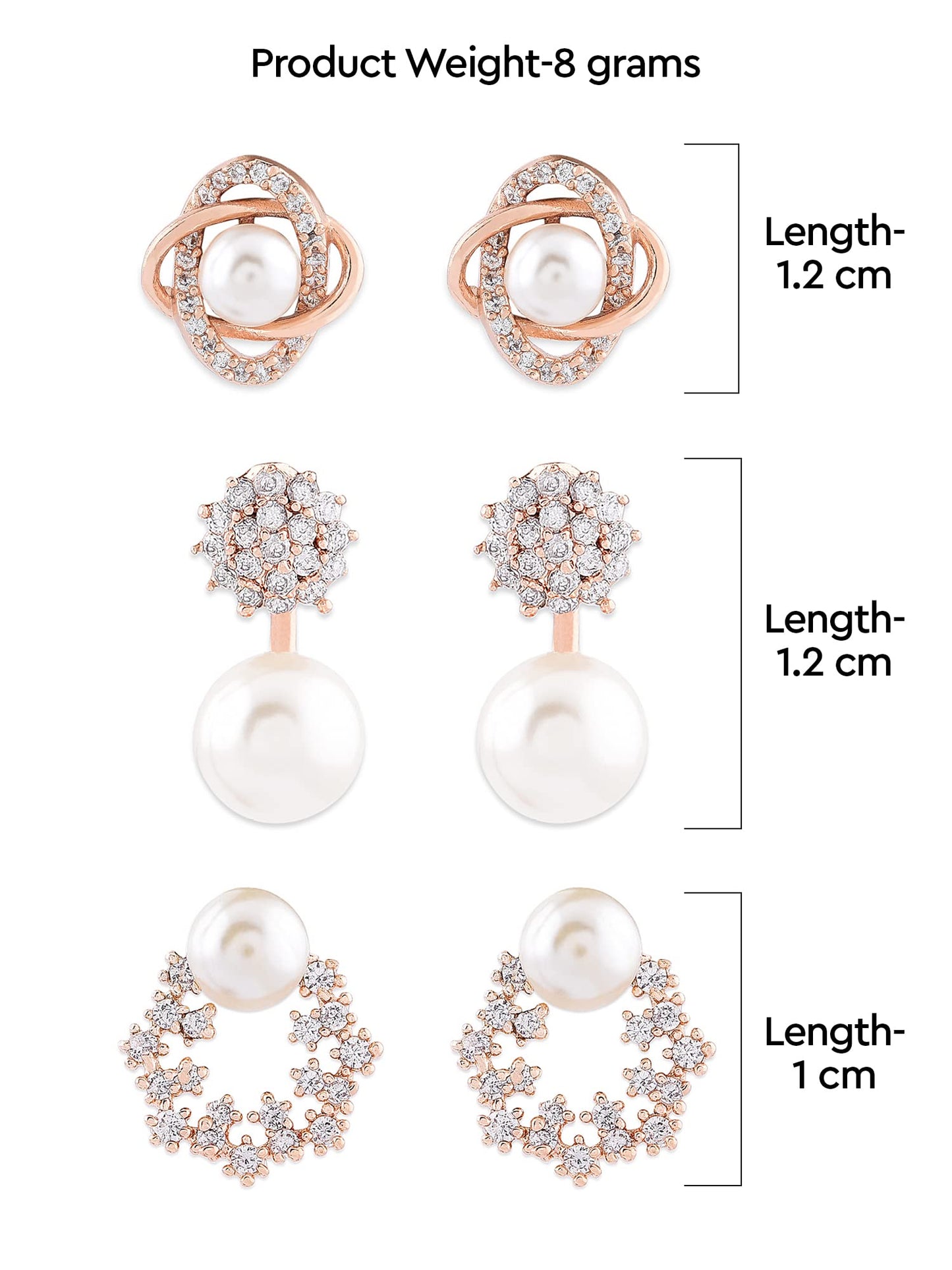 Combo of 3 Cubic Zirconia & Pearls Contemporary Brass Stud Earrings For Women