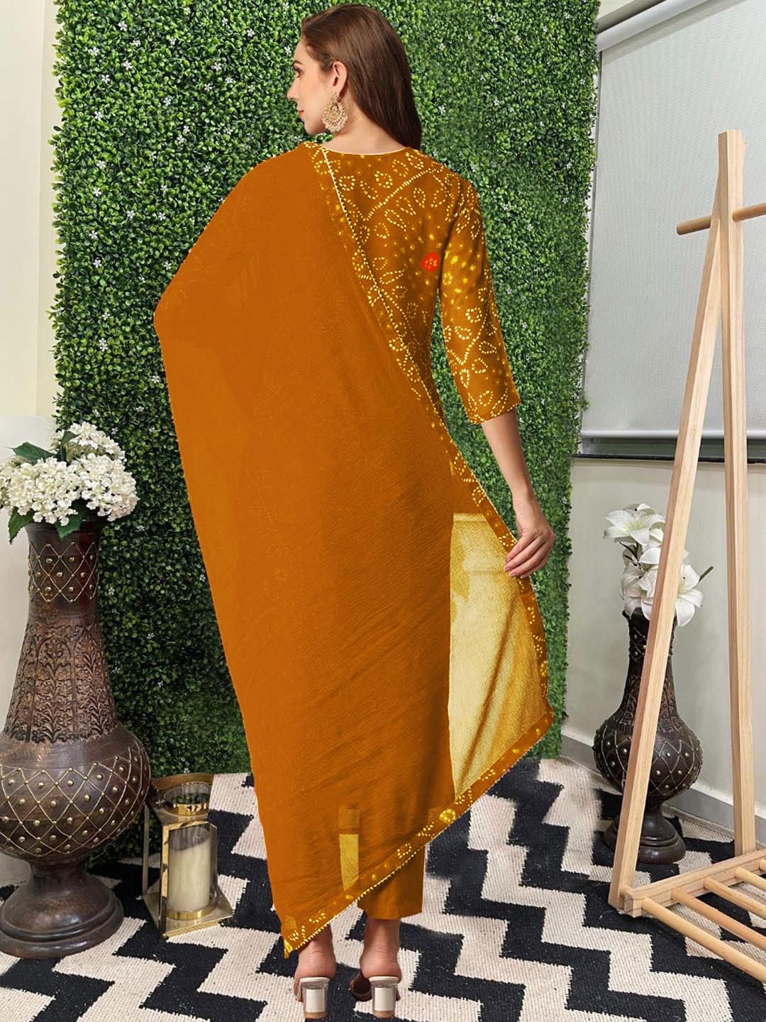 Women's Rayon Blend Straight Printed Kurta with Pant & Dupatta (TURAE Rani-GS_L_Pink_Large)