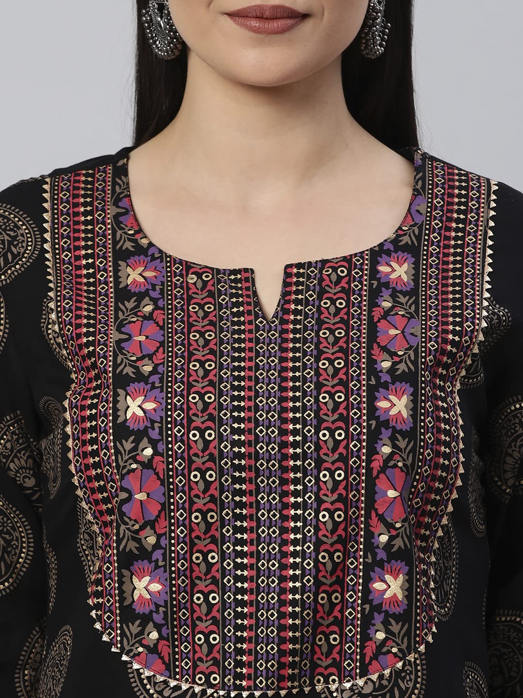 Women's Cotton Blend Printed Straight Kurta with Pant & Dupatta (NOV-Pink-GS_M_Pink_Medium)