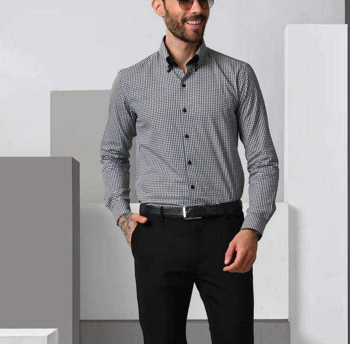 Houndstooth Printed Partywear Shirt for Men