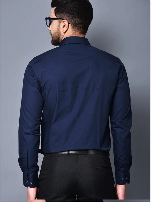 Navy Blue Solid Slim Fit Formal Shirt