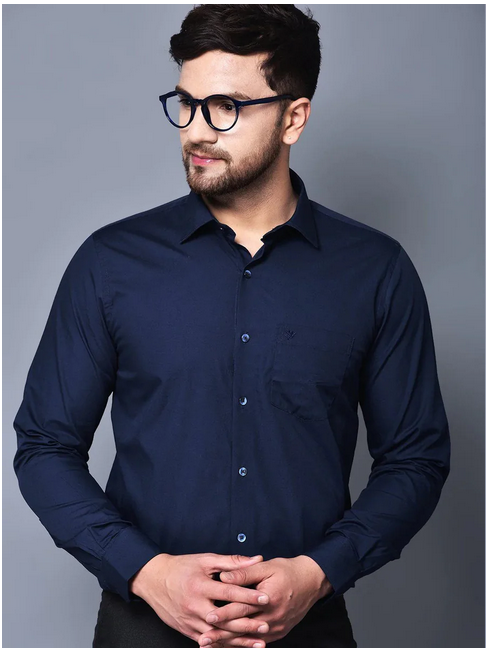 Navy Blue Solid Slim Fit Formal Shirt