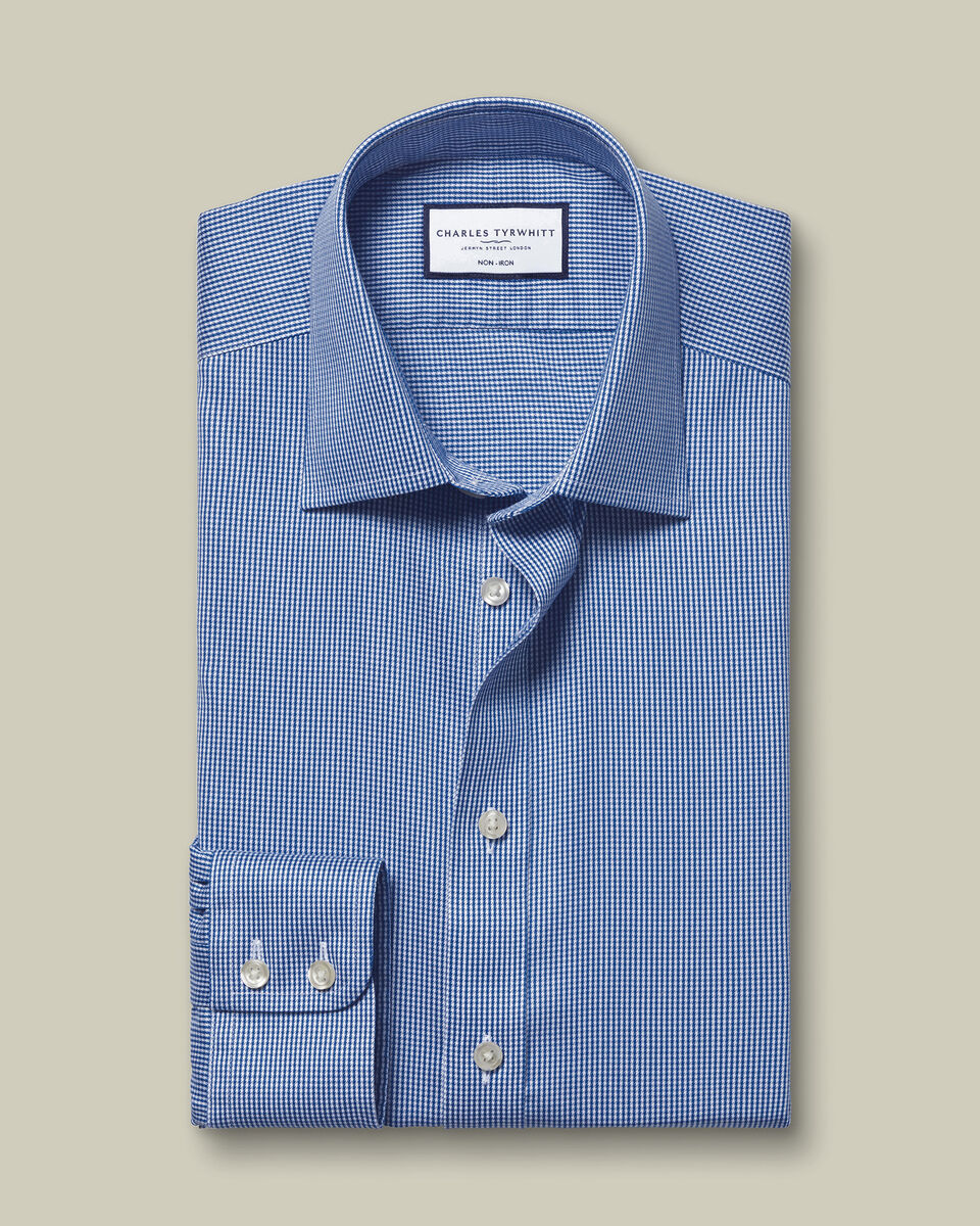 Non-Iron Puppytooth Royal Blue Shirt