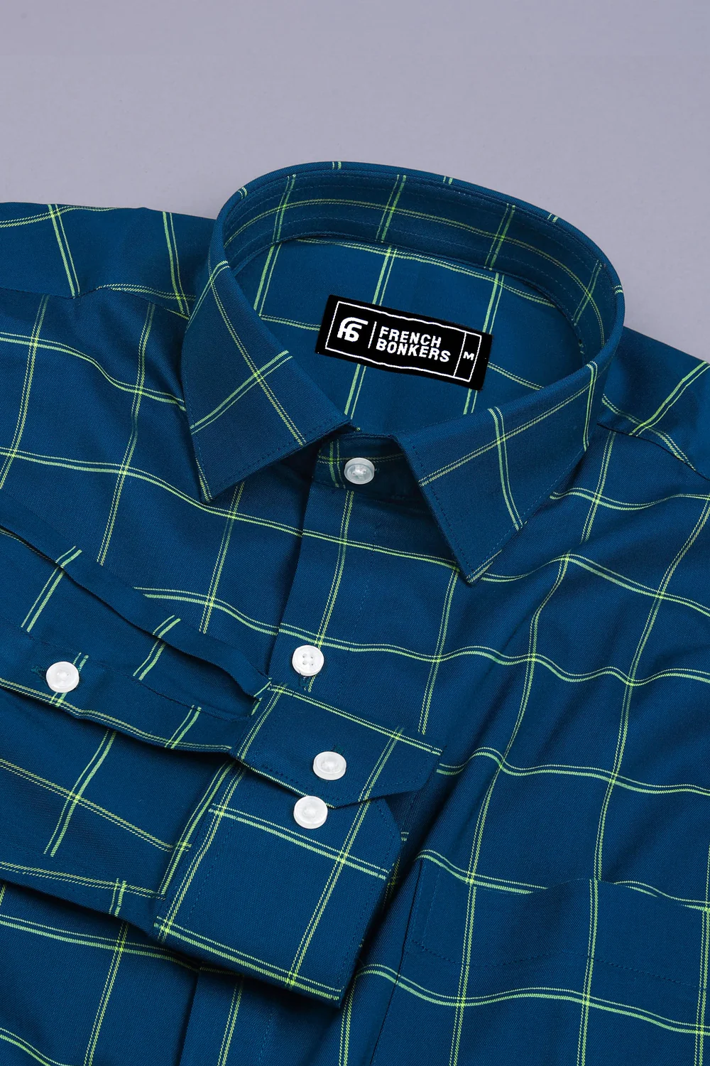 Peacock Blue Yellow Windowpane Check Shirt