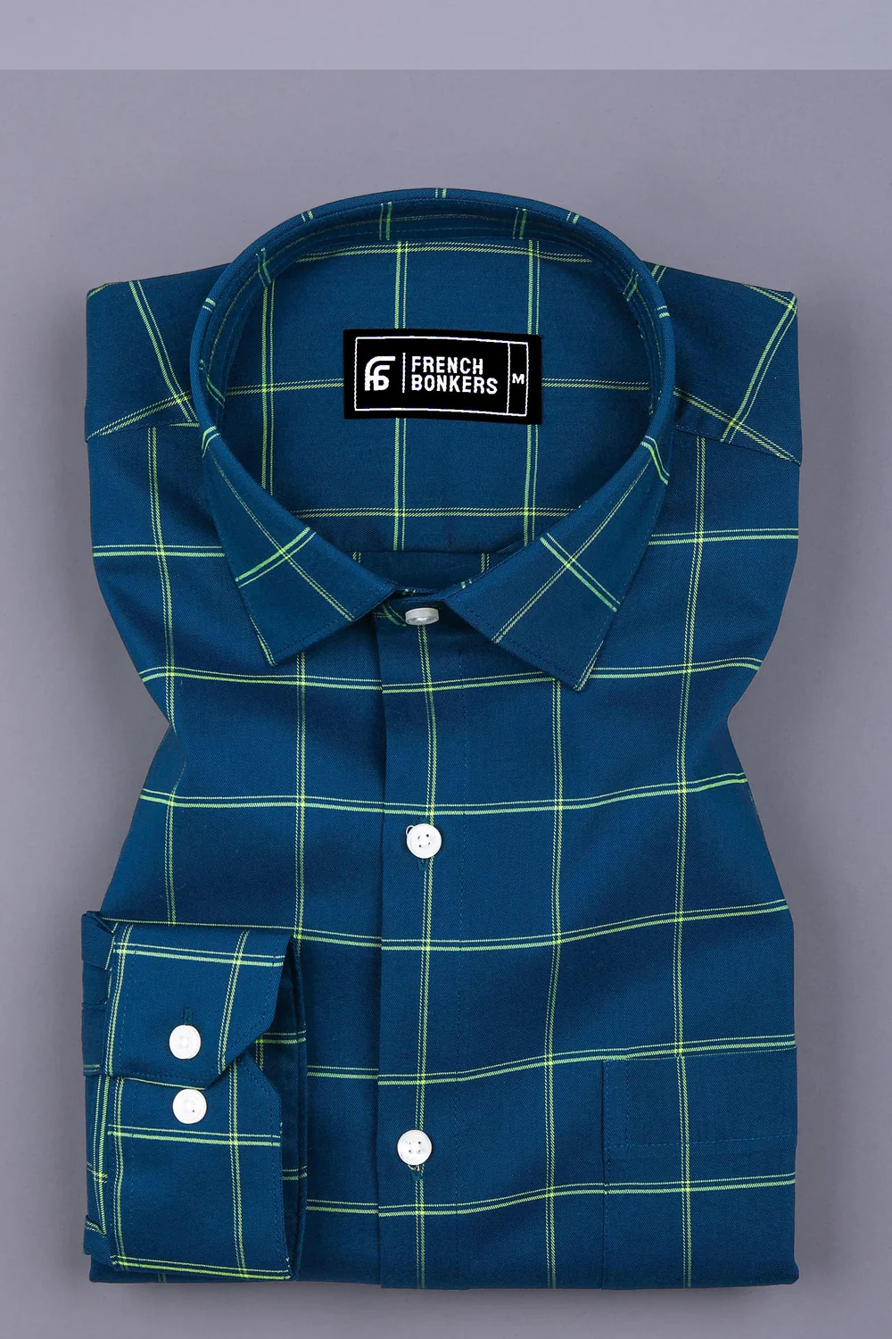 Peacock Blue Yellow Windowpane Check Shirt