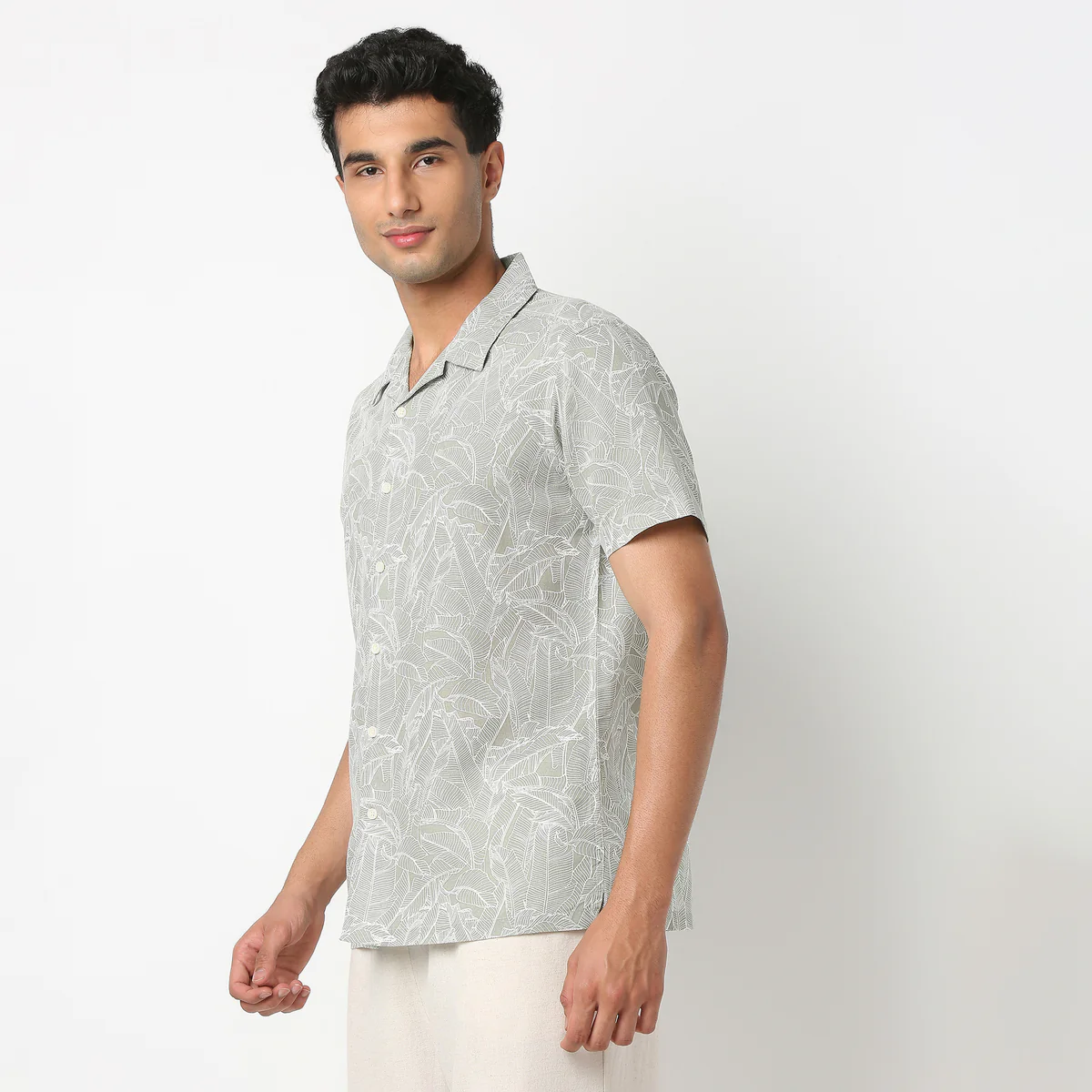 Printed Half Sleeve Casual Linen Shirt