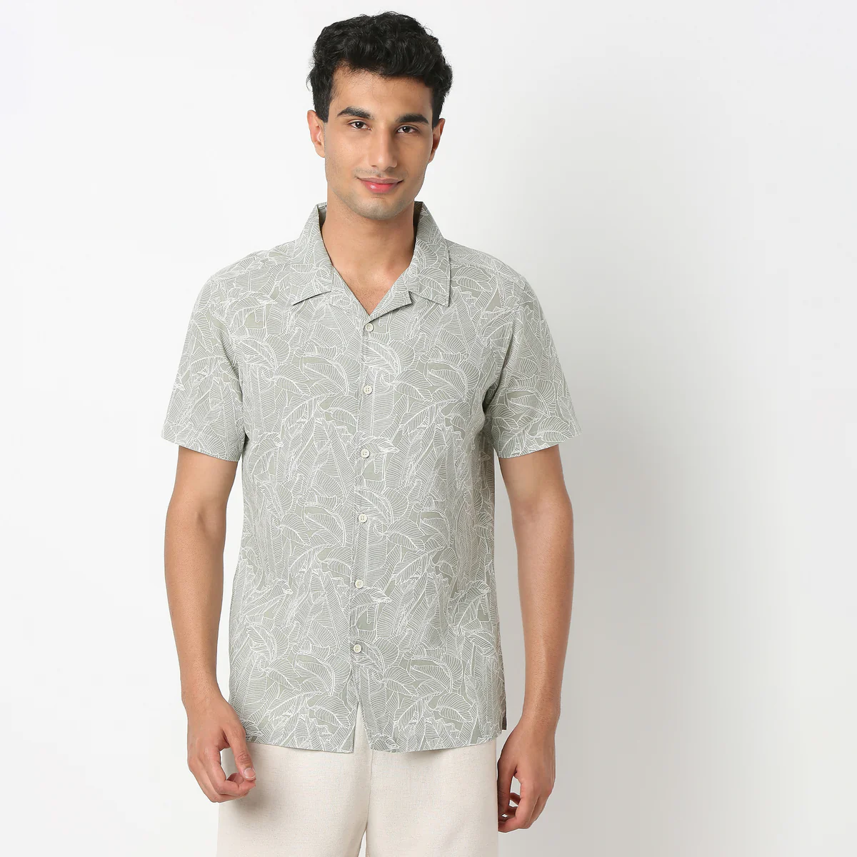 Printed Half Sleeve Casual Linen Shirt