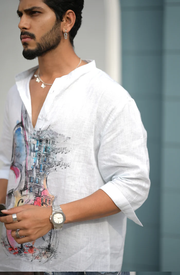 Pure Linen Kurta Style Shirt Shirt