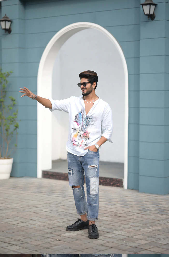 Pure Linen Kurta Style Shirt Shirt