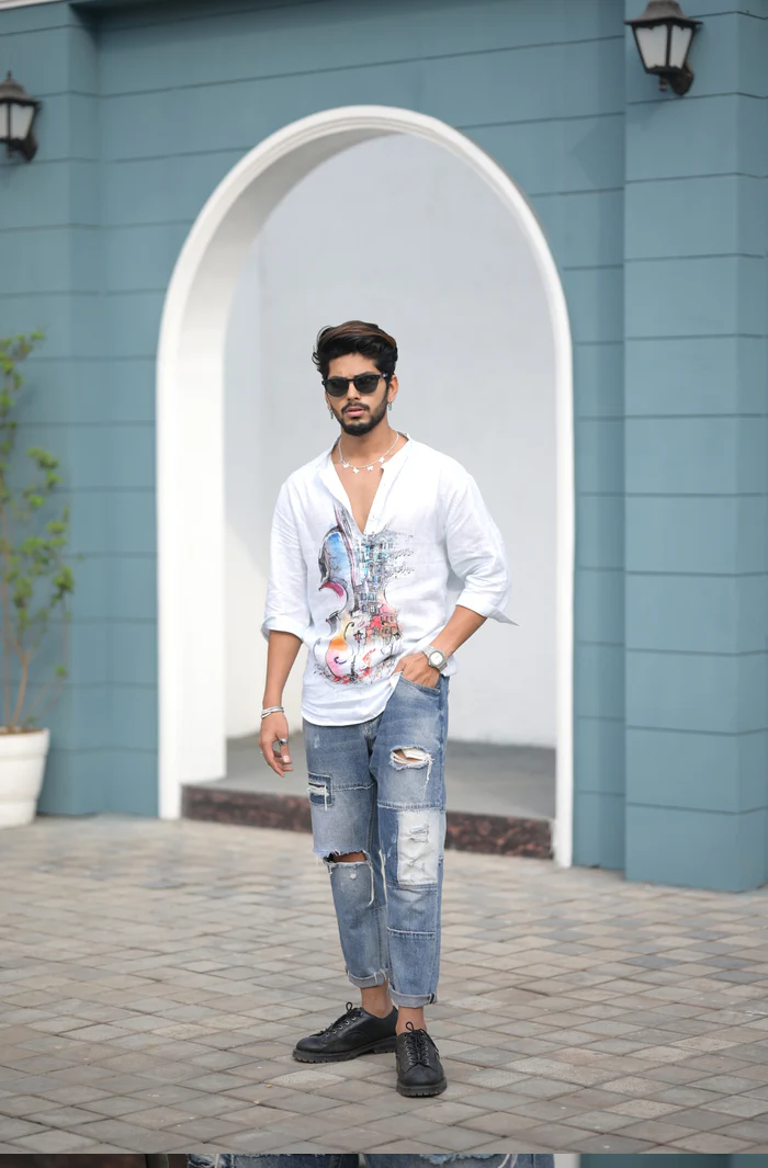 Pure Linen Kurta Style Shirt Shirt