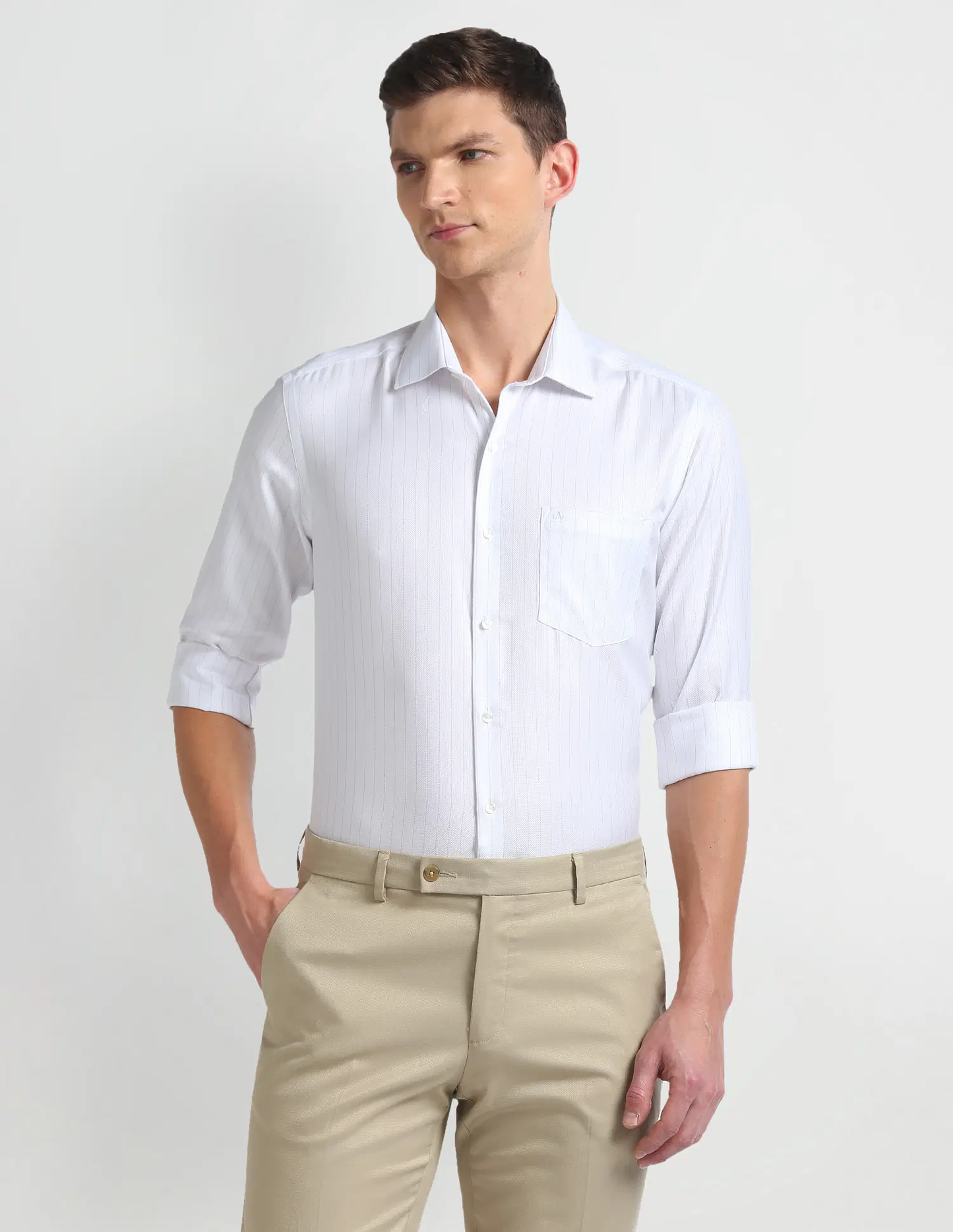 Vertical Stripe Auto Press Shirt