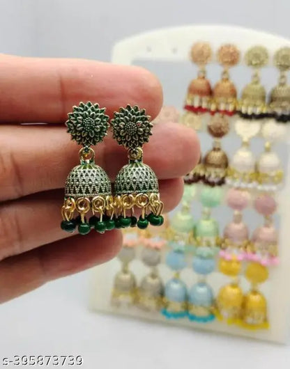 12-Color Floral Jhumka Earrings Set