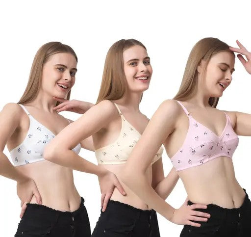 Non Padded 100% Cotton, Conical Cup, Back Closure, Bra.Multi colour