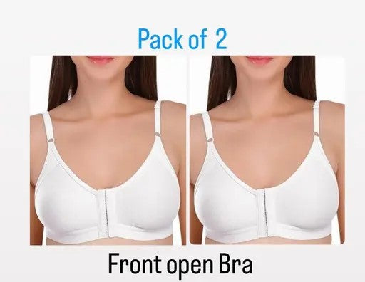 Front Open, Deep Panel and Molded Cups Regular Bra [ PACK OF 2] WHITE