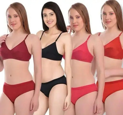 Best Solid Women BRA Panty Sets Pack of 4