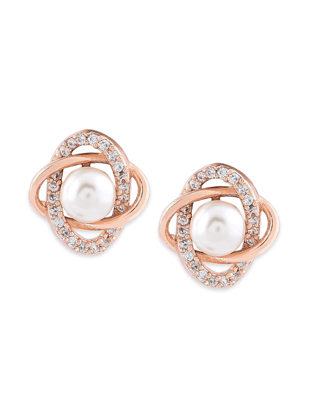 Combo of 3 Cubic Zirconia & Pearls Contemporary Brass Stud Earrings For Women