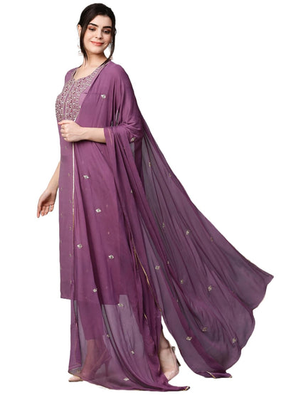 Women's Cotton Blend Embroidered Straight Kurta with Pant & Dupatta (Kasturi Begani-NGT-GS_XL_Blue_X-Large)