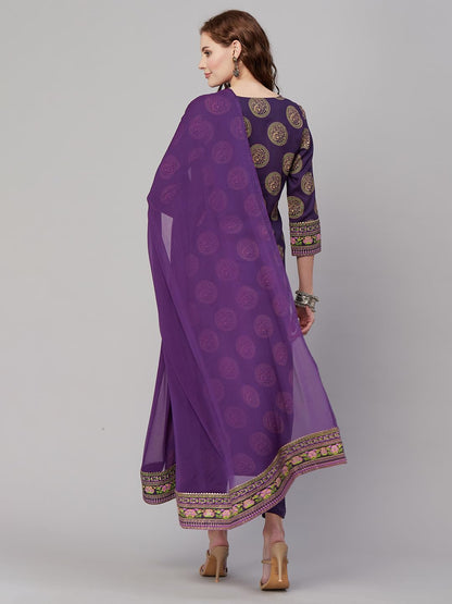 Women's Cotton Blend Printed Straight Kurta with Pant & Dupatta (NOV-Pink-GS_M_Pink_Medium)
