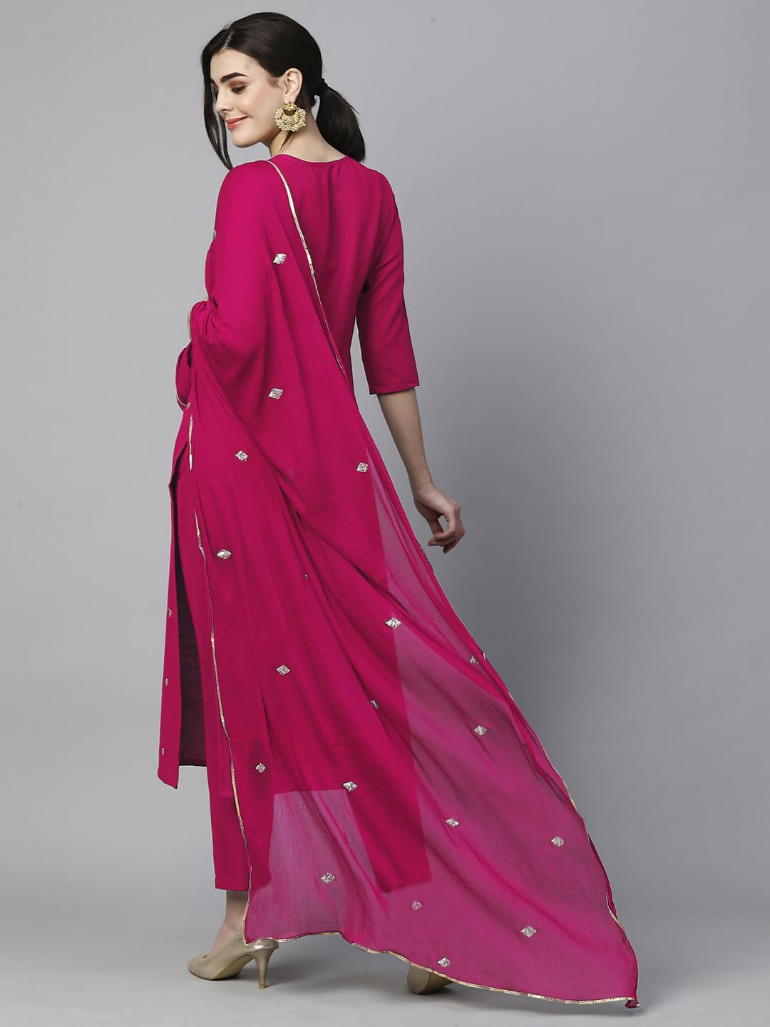 Women's Cotton Blend Embroidered Straight Kurta with Pant & Dupatta (Kasturi Begani-NGT-GS_XL_Blue_X-Large)