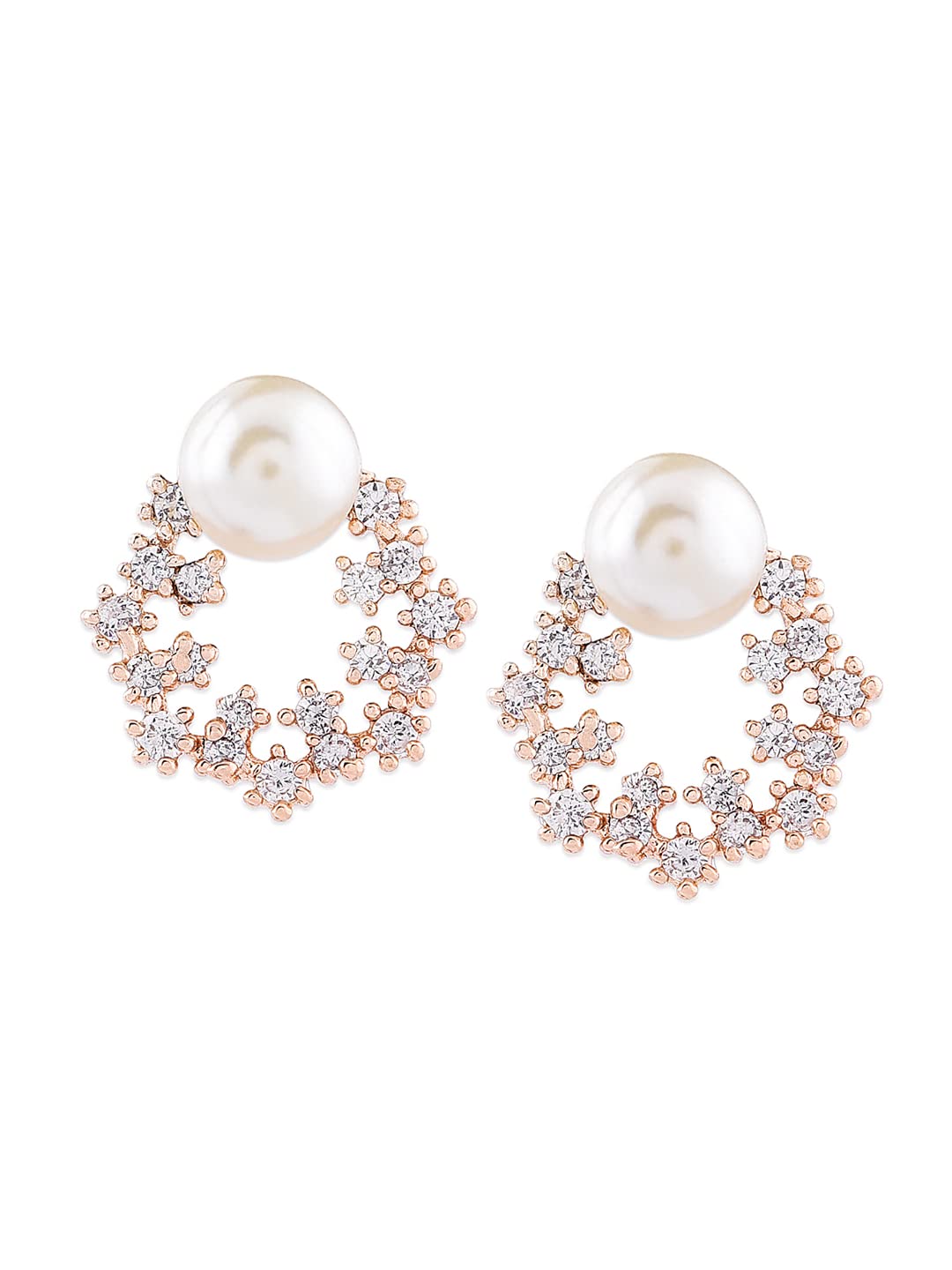 Combo of 3 Cubic Zirconia & Pearls Contemporary Brass Stud Earrings For Women