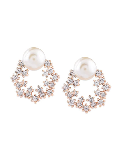 Combo of 3 Cubic Zirconia & Pearls Contemporary Brass Stud Earrings For Women
