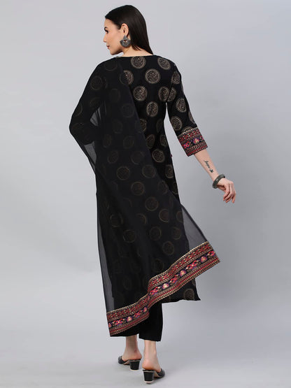 Women's Cotton Blend Printed Straight Kurta with Pant & Dupatta (NOV-Pink-GS_M_Pink_Medium)