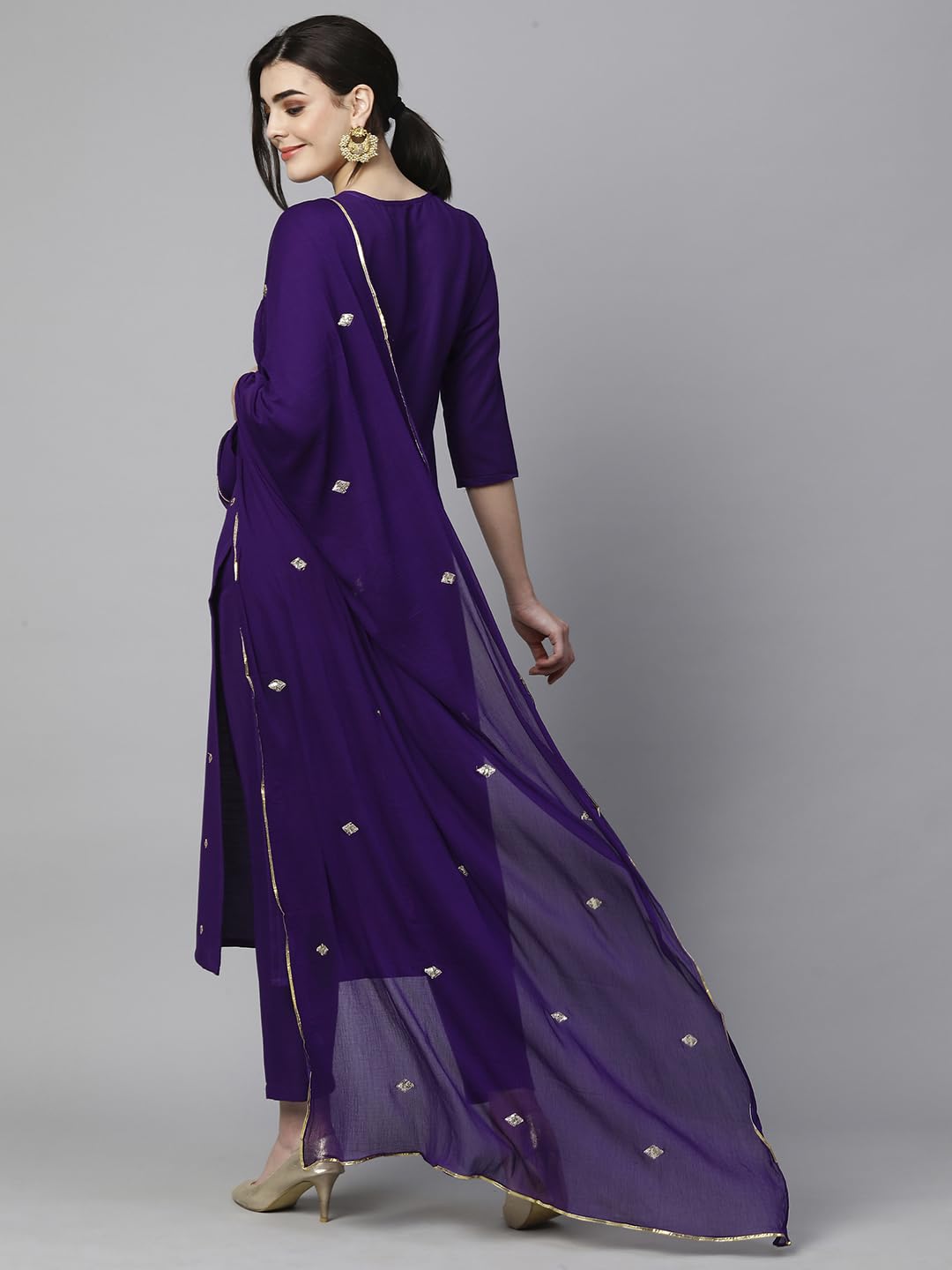 Women's Cotton Blend Embroidered Straight Kurta with Pant & Dupatta (Kasturi Begani-NGT-GS_XL_Blue_X-Large)
