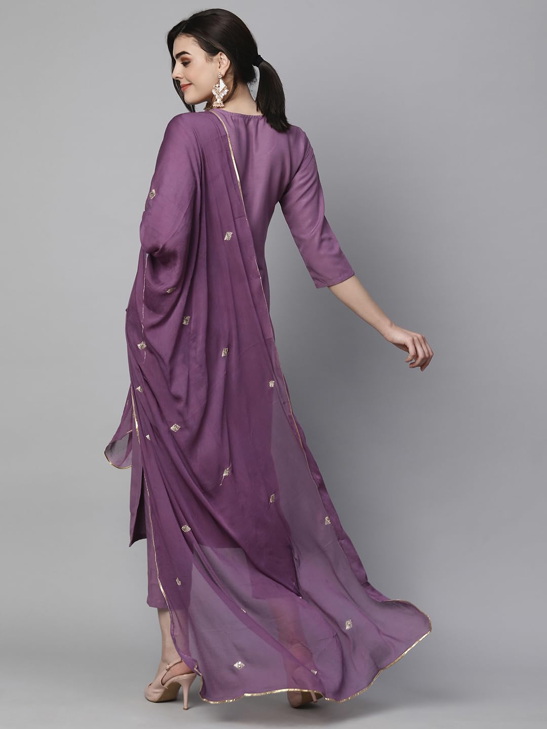 Women's Cotton Blend Embroidered Straight Kurta with Pant & Dupatta (Kasturi Begani-NGT-GS_XL_Blue_X-Large)