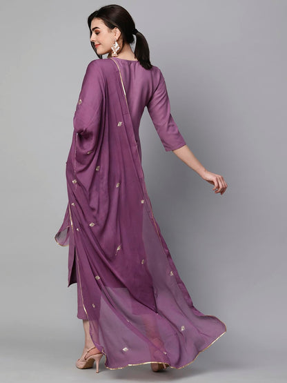 Women's Cotton Blend Embroidered Straight Kurta with Pant & Dupatta (Kasturi Begani-NGT-GS_XL_Blue_X-Large)