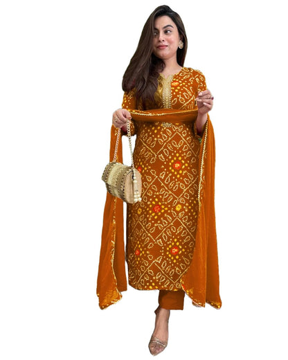 Women's Rayon Blend Straight Printed Kurta with Pant & Dupatta (TURAE Rani-GS_L_Pink_Large)
