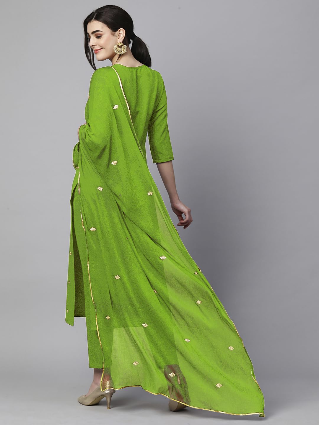 Women's Cotton Blend Embroidered Straight Kurta with Pant & Dupatta (Kasturi Begani-NGT-GS_XL_Blue_X-Large)