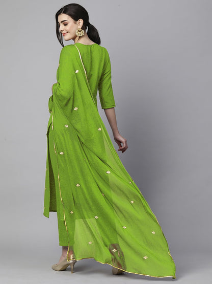 Women's Cotton Blend Embroidered Straight Kurta with Pant & Dupatta (Kasturi Begani-NGT-GS_XL_Blue_X-Large)