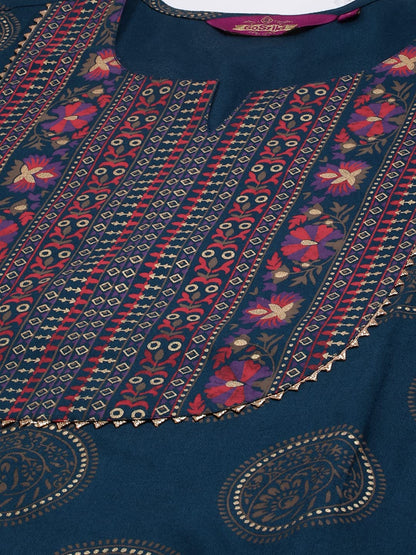 Women's Cotton Blend Printed Straight Kurta with Pant & Dupatta (NOV-Pink-GS_M_Pink_Medium)
