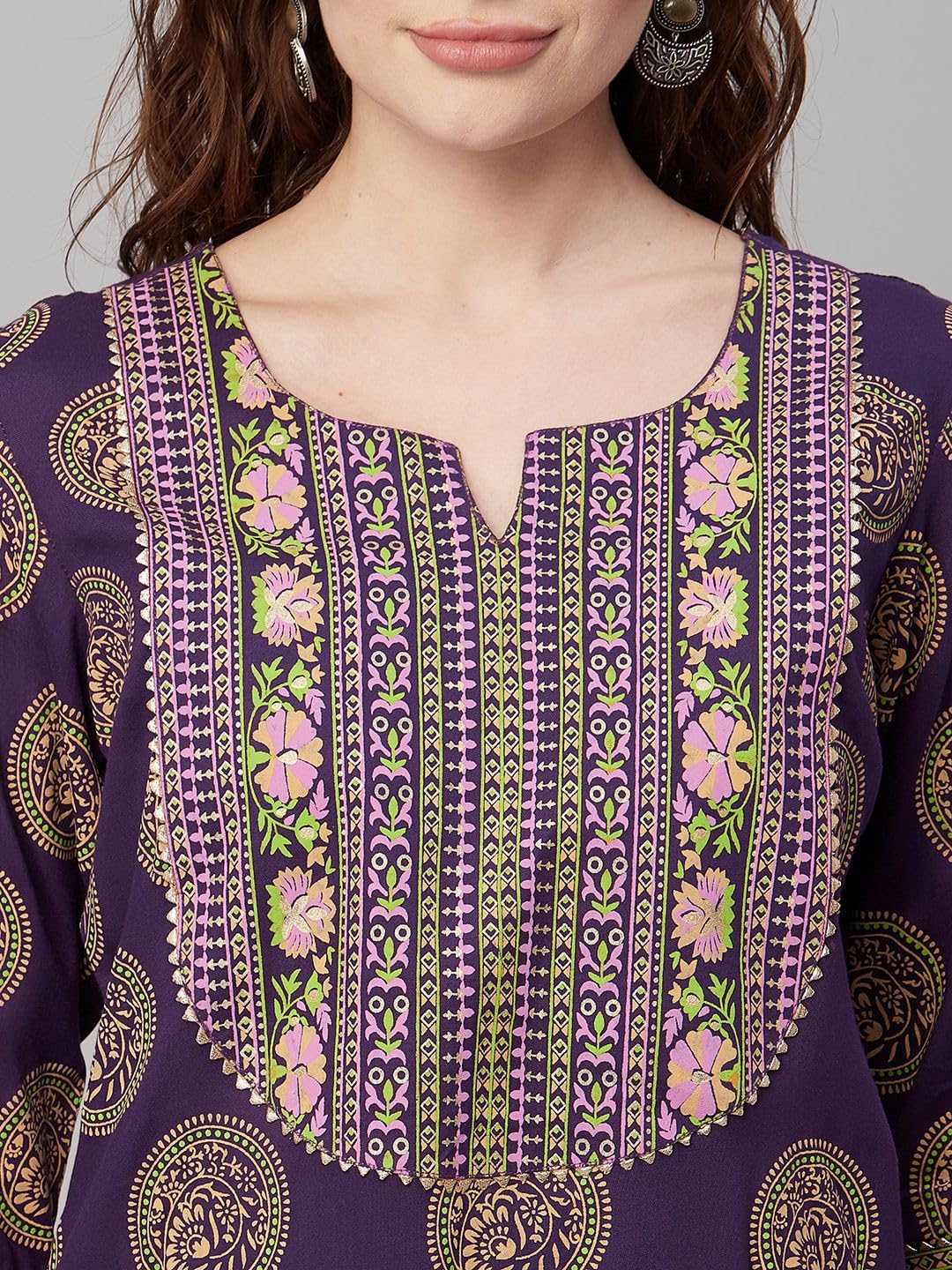 Women's Cotton Blend Printed Straight Kurta with Pant & Dupatta (NOV-Pink-GS_M_Pink_Medium)