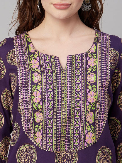 Women's Cotton Blend Printed Straight Kurta with Pant & Dupatta (NOV-Pink-GS_M_Pink_Medium)