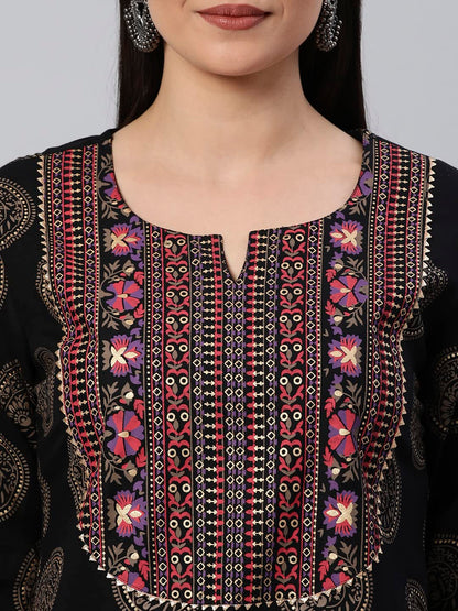 Women's Cotton Blend Printed Straight Kurta with Pant & Dupatta (NOV-Pink-GS_M_Pink_Medium)