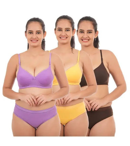 Cotton Bra Panty Set for Women and Girls Combo Pack of 3