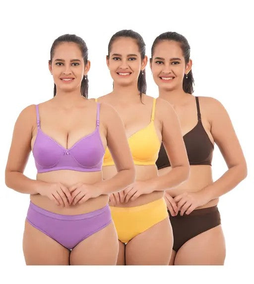 Cotton Bra Panty Set for Women and Girls Combo Pack of 3