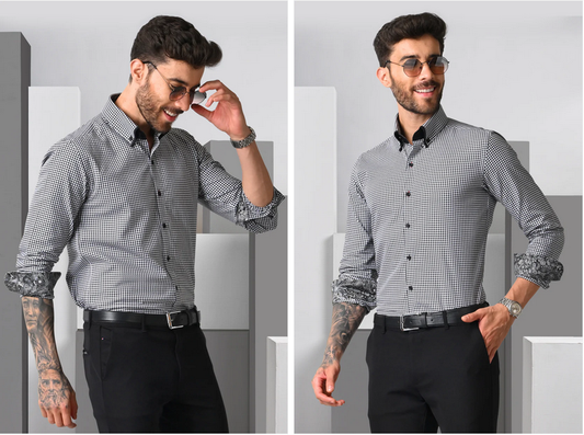 Houndstooth Printed Partywear Shirt for Men