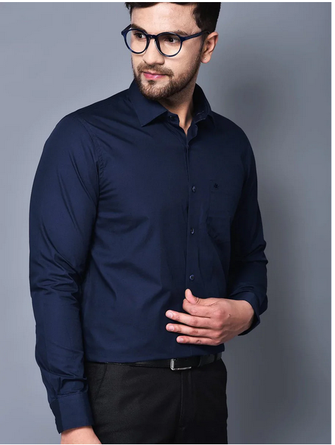 Navy Blue Solid Slim Fit Formal Shirt